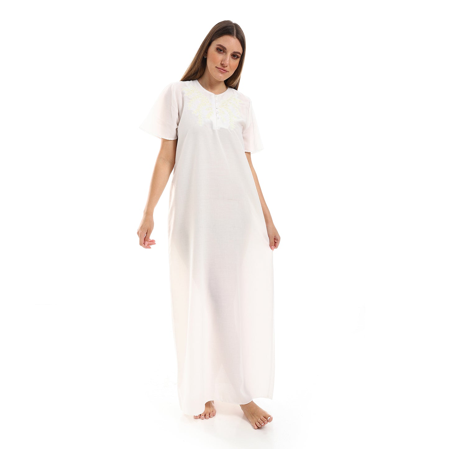 160 قميص نوم لينو نصف كم مطرز