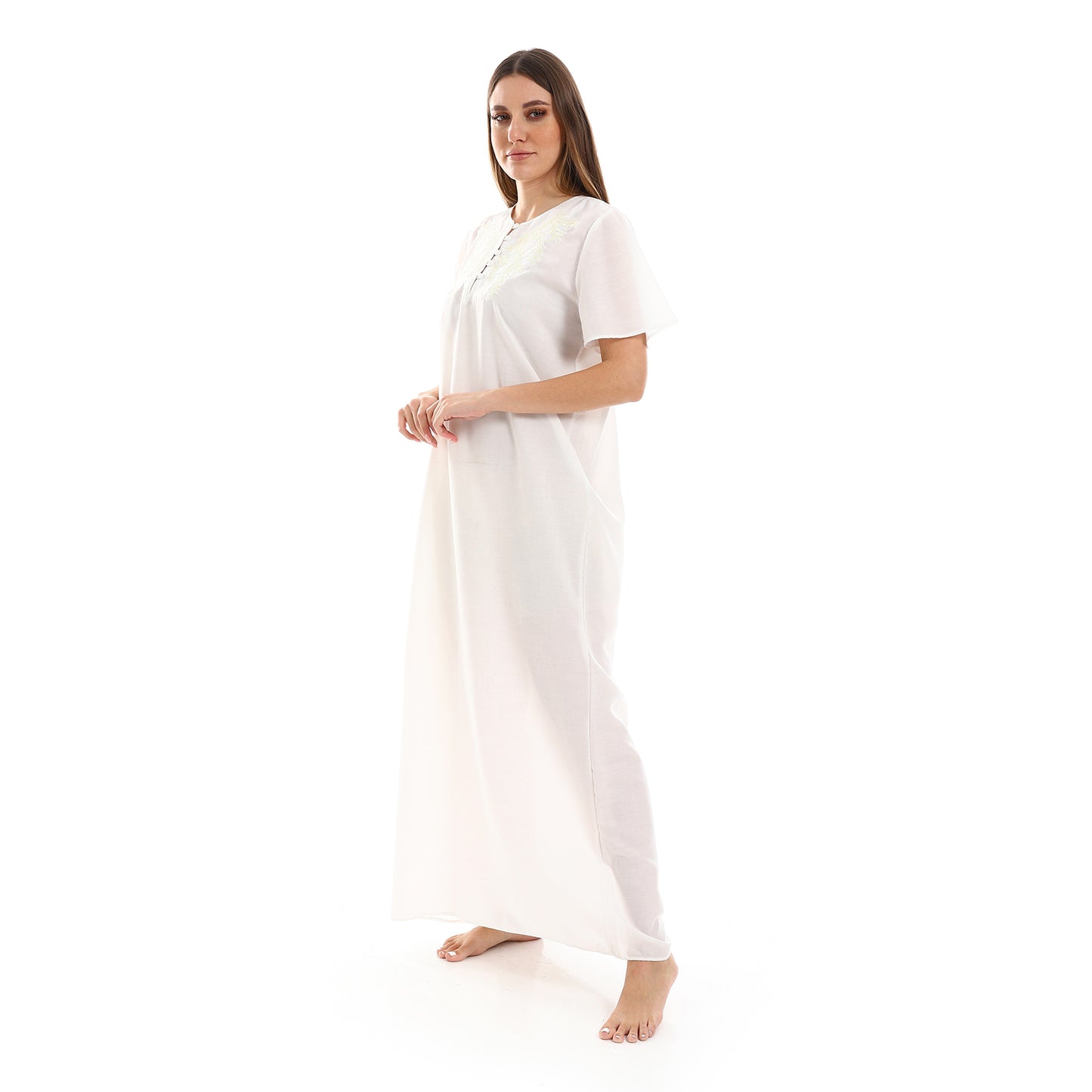 160 قميص نوم لينو نصف كم مطرز