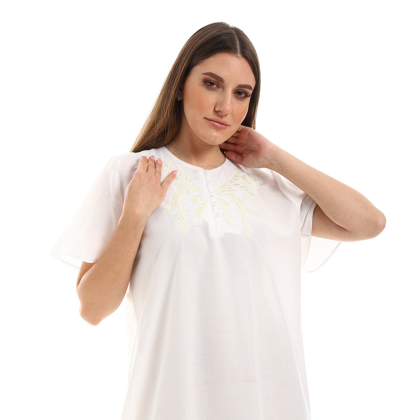 160 قميص نوم لينو نصف كم مطرز