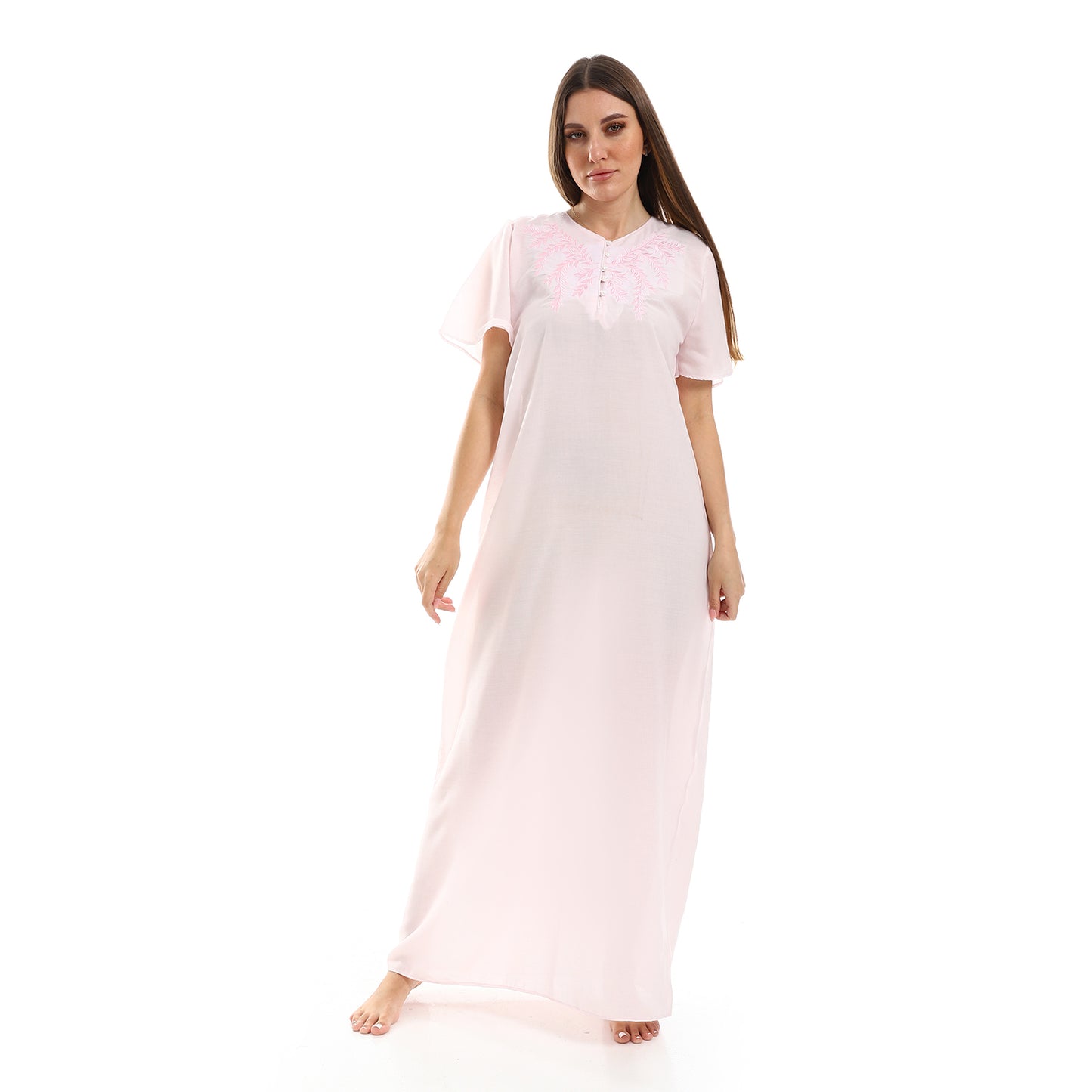 160 قميص نوم لينو نصف كم مطرز