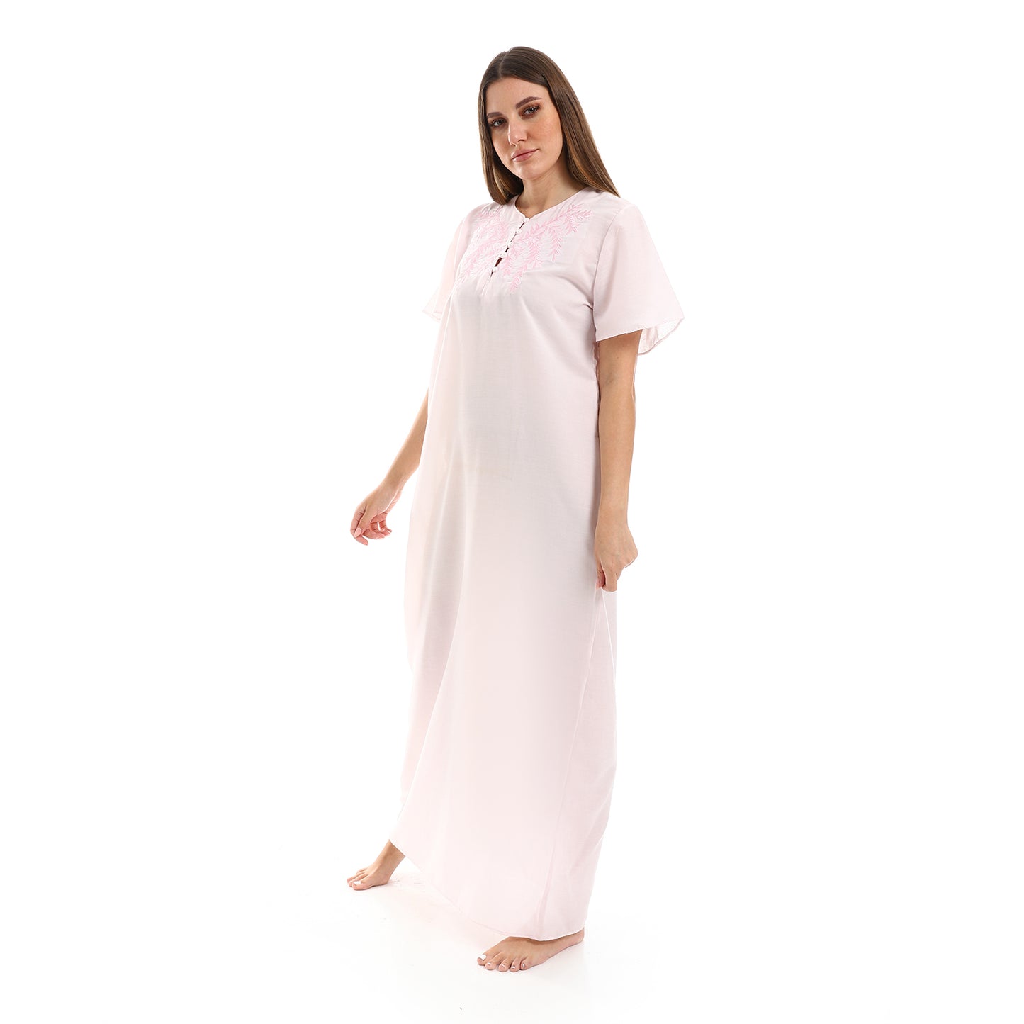 160 قميص نوم لينو نصف كم مطرز