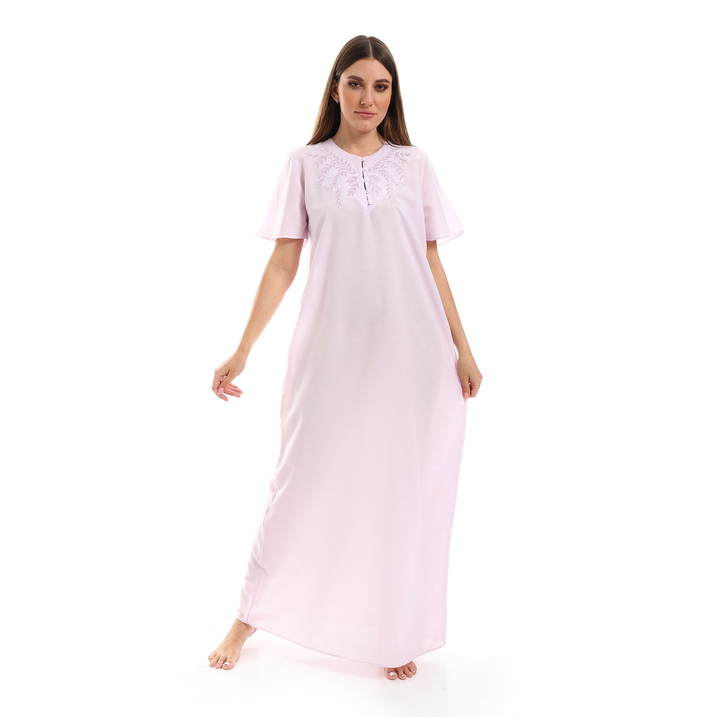 160 قميص نوم لينو نصف كم مطرز