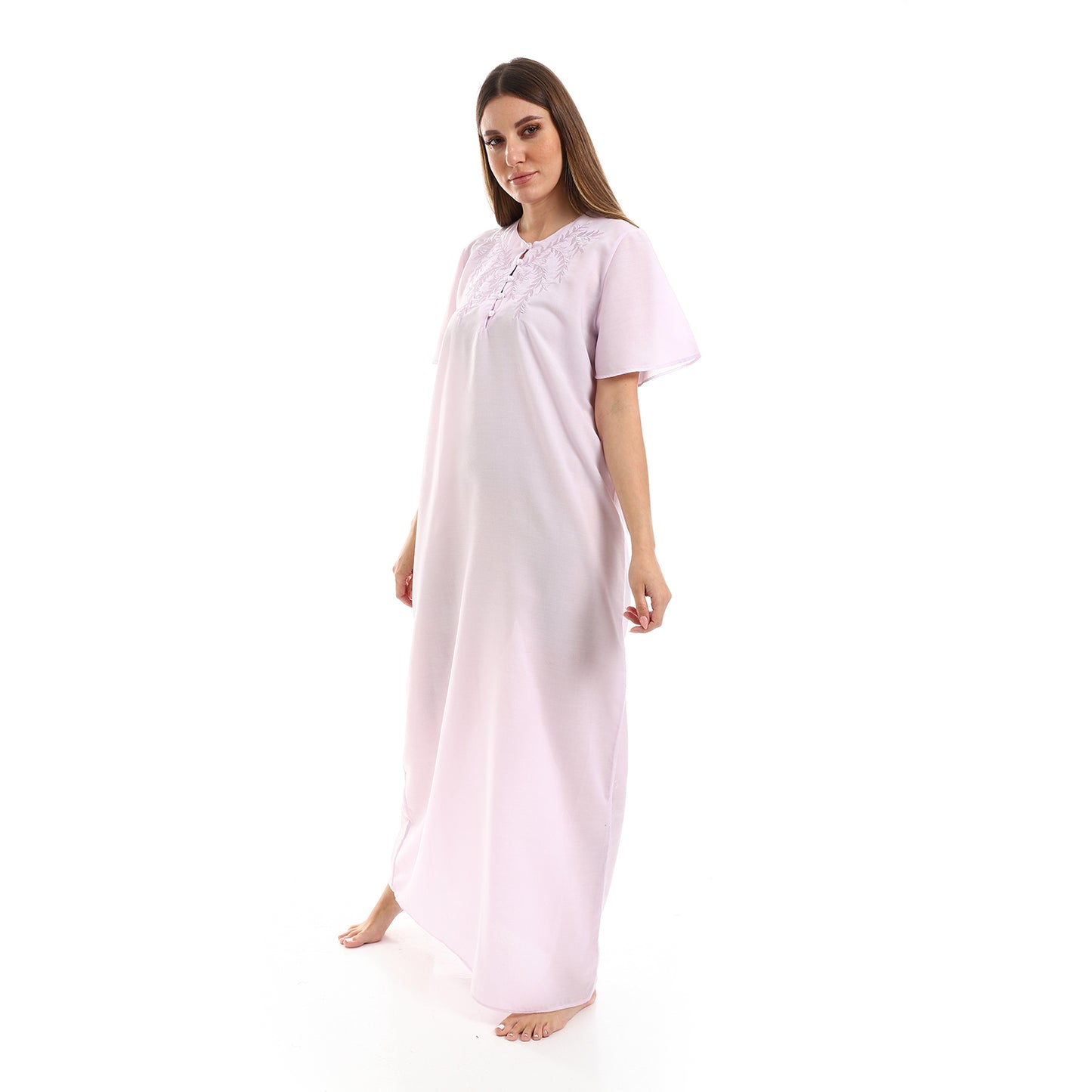 160 قميص نوم لينو نصف كم مطرز