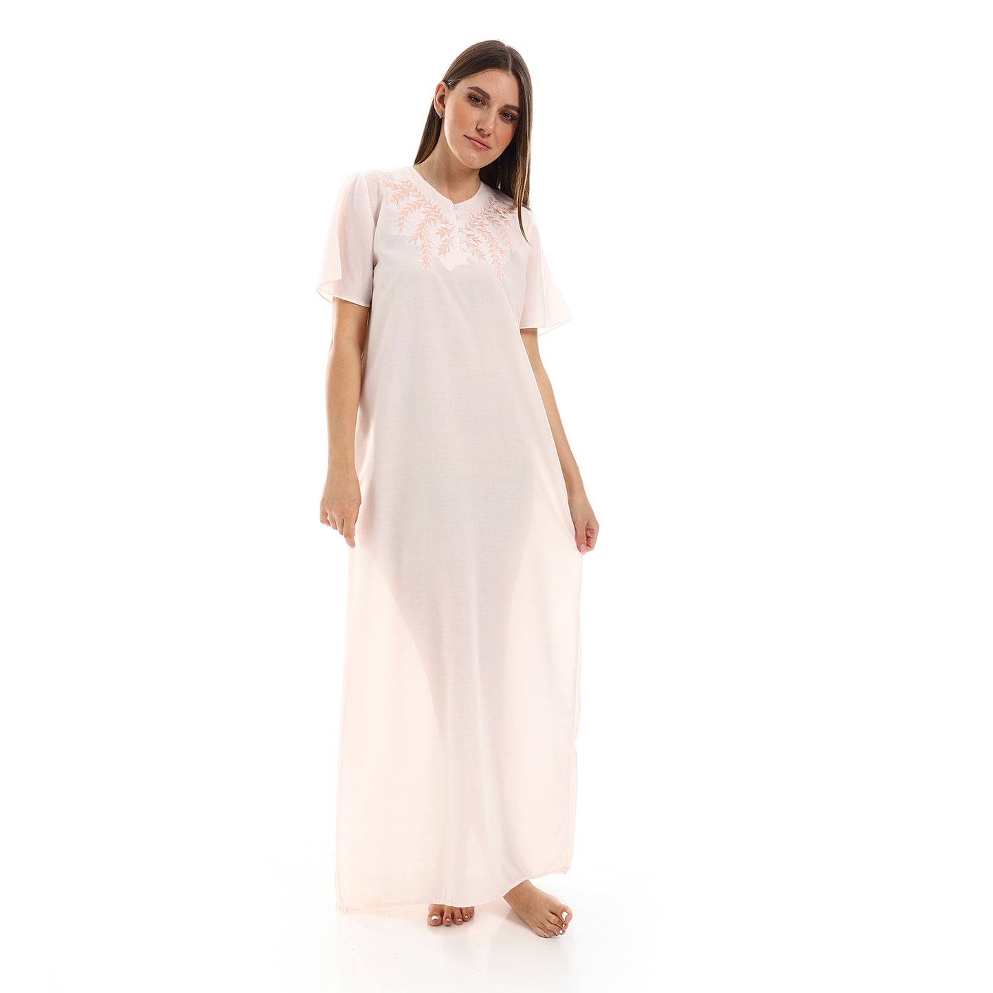 160 قميص نوم لينو نصف كم مطرز