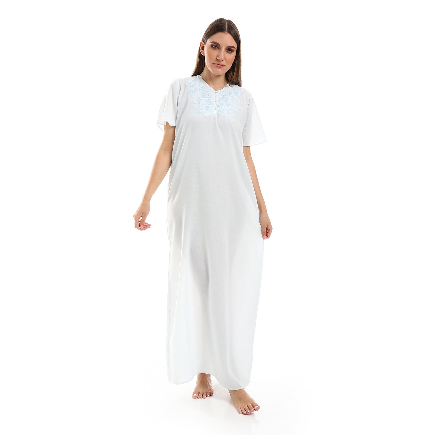 160 قميص نوم لينو نصف كم مطرز