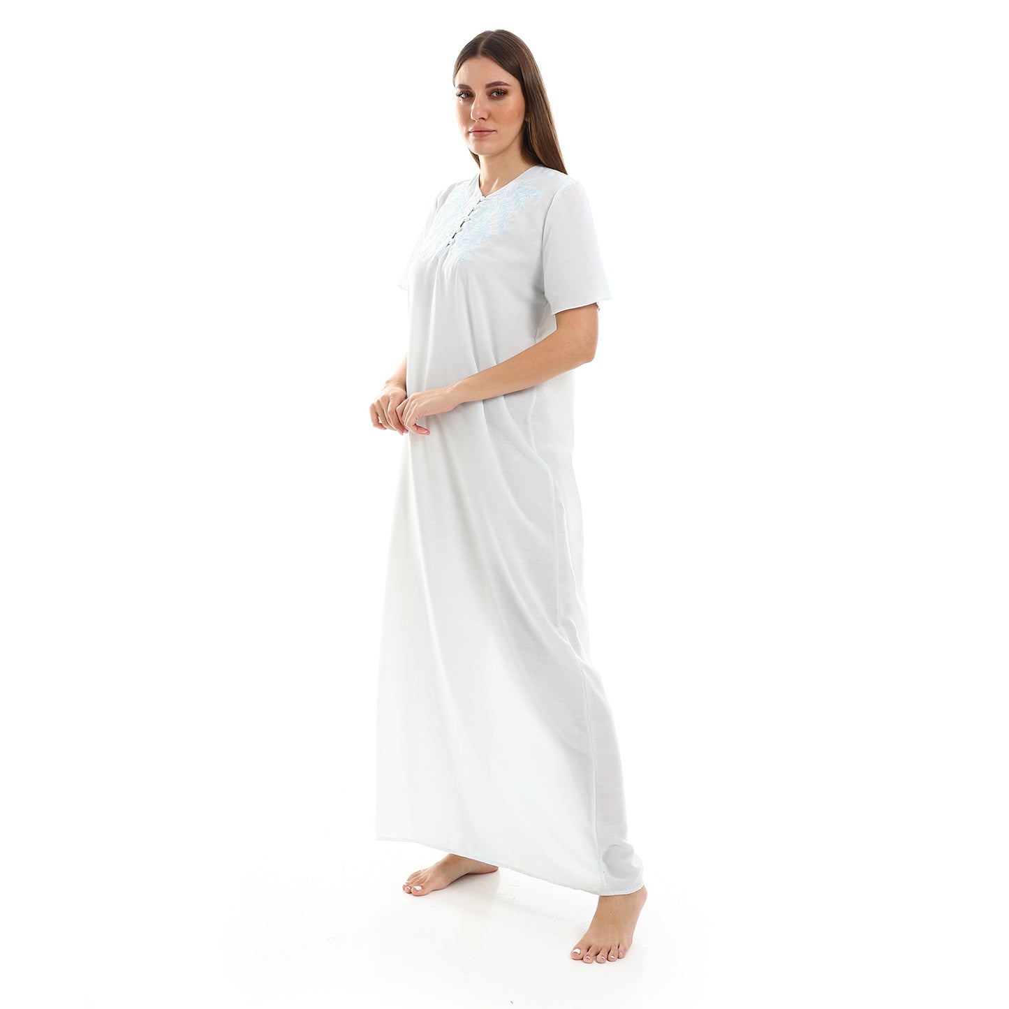 160 قميص نوم لينو نصف كم مطرز