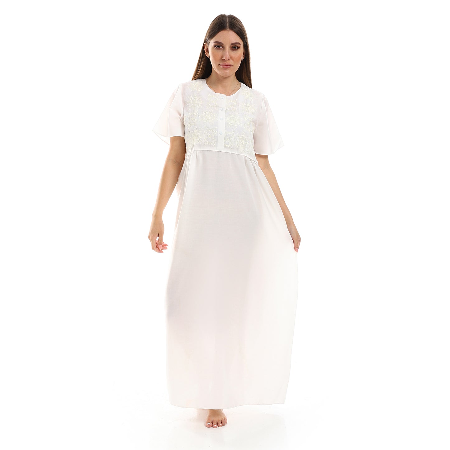 161 قميص نوم لينو بسفرة نصف كم مطرز