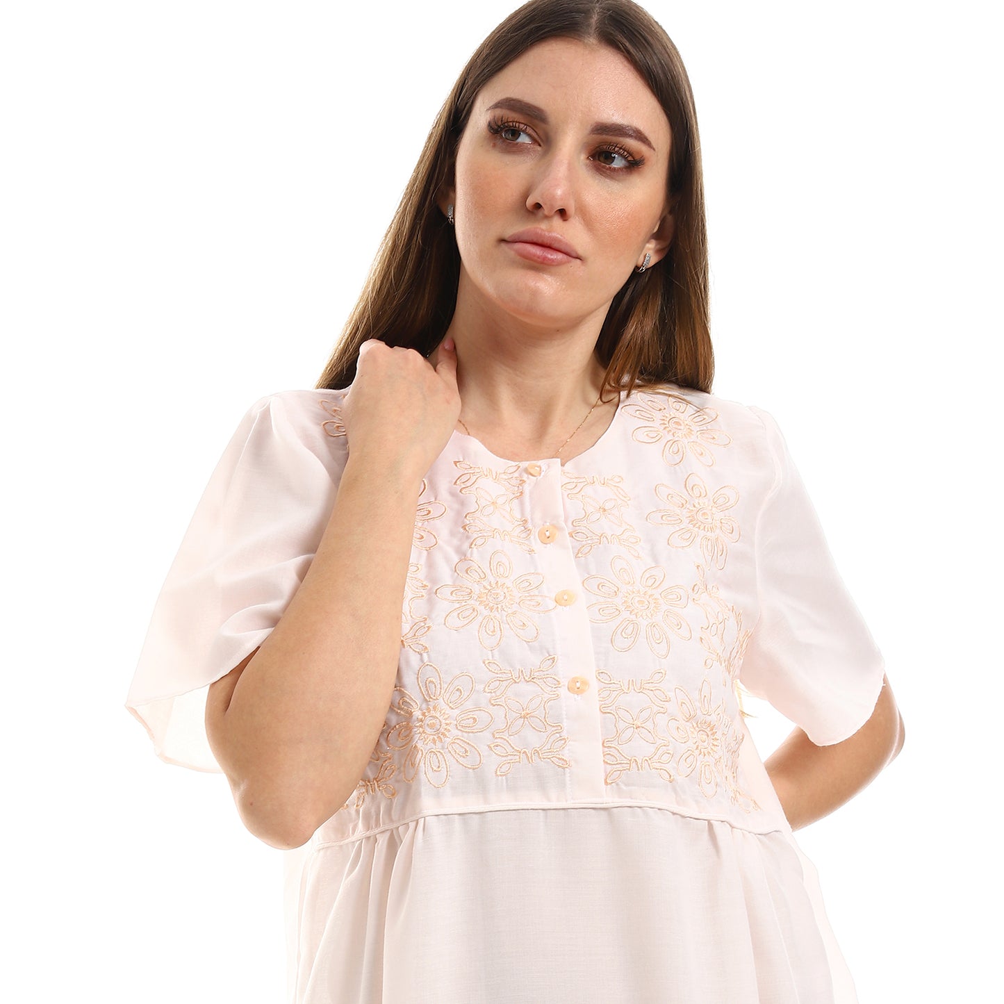 161 قميص نوم لينو بسفرة نصف كم مطرز