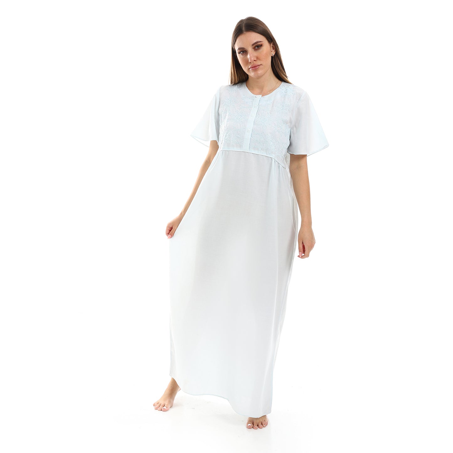 161 قميص نوم لينو بسفرة نصف كم مطرز