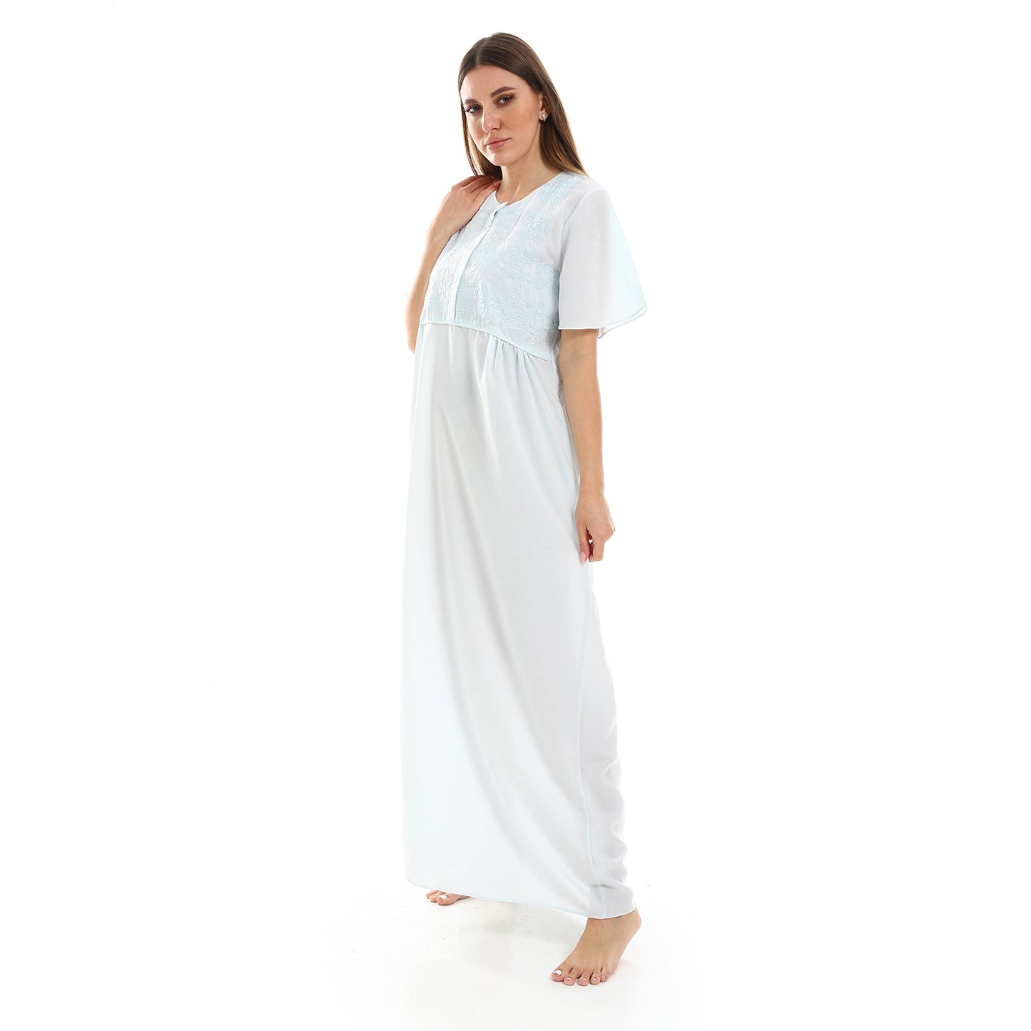 161 قميص نوم لينو بسفرة نصف كم مطرز