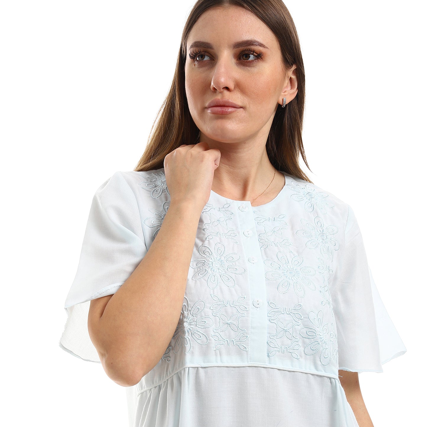 161 قميص نوم لينو بسفرة نصف كم مطرز