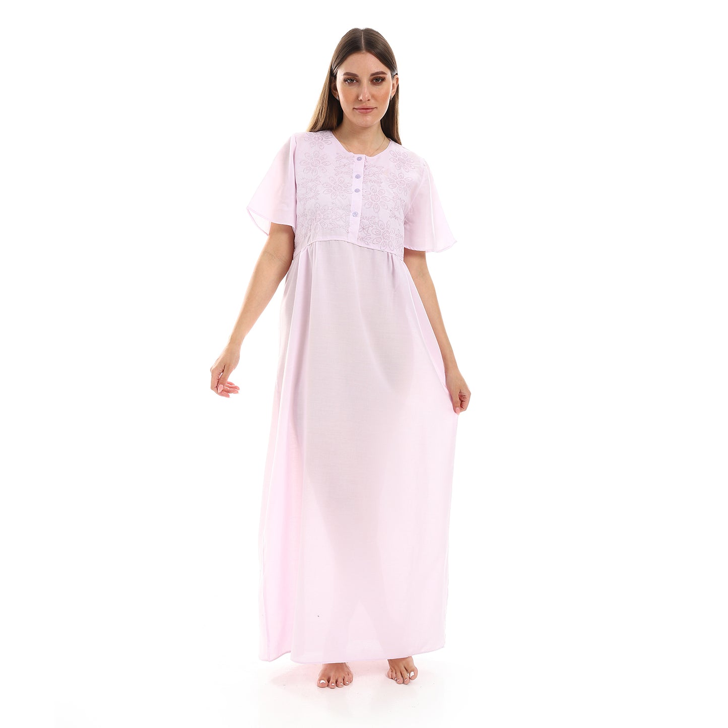 161 قميص نوم لينو بسفرة نصف كم مطرز