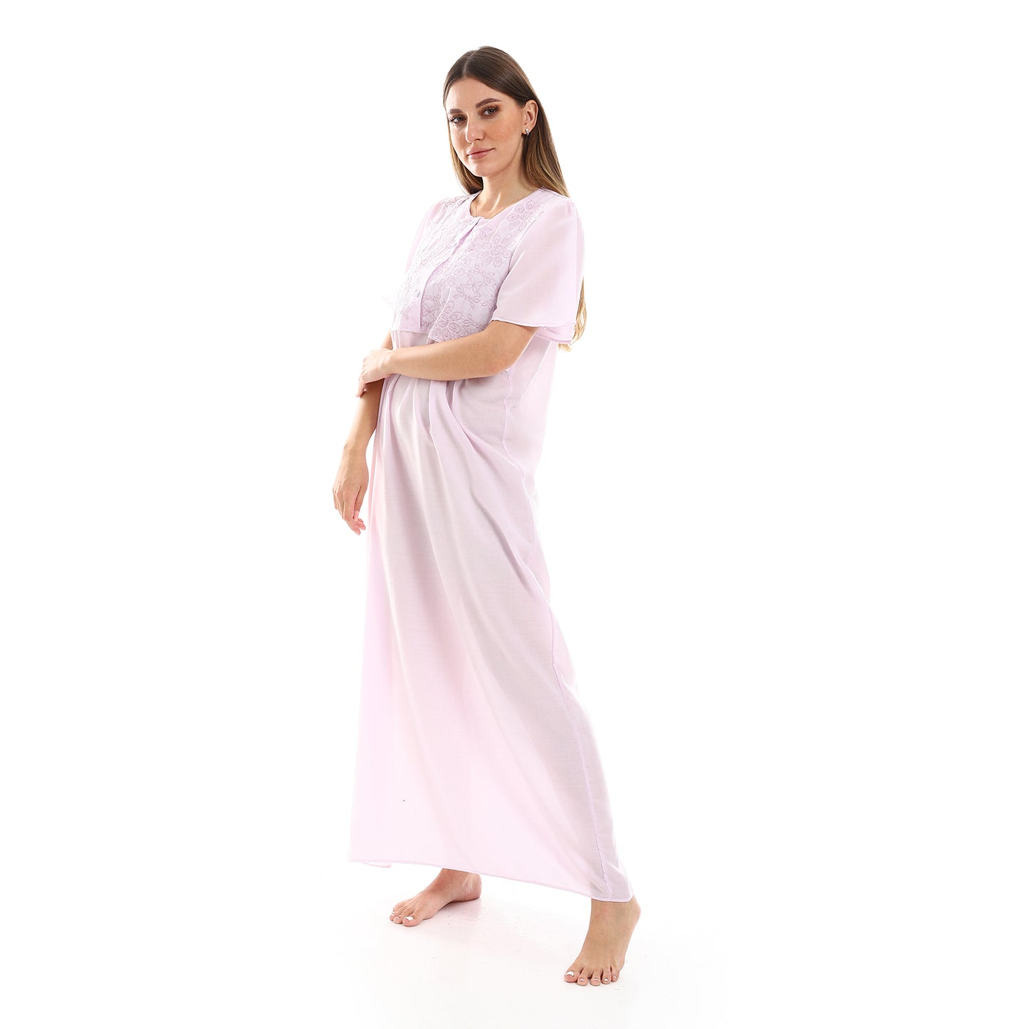 161 قميص نوم لينو بسفرة نصف كم مطرز