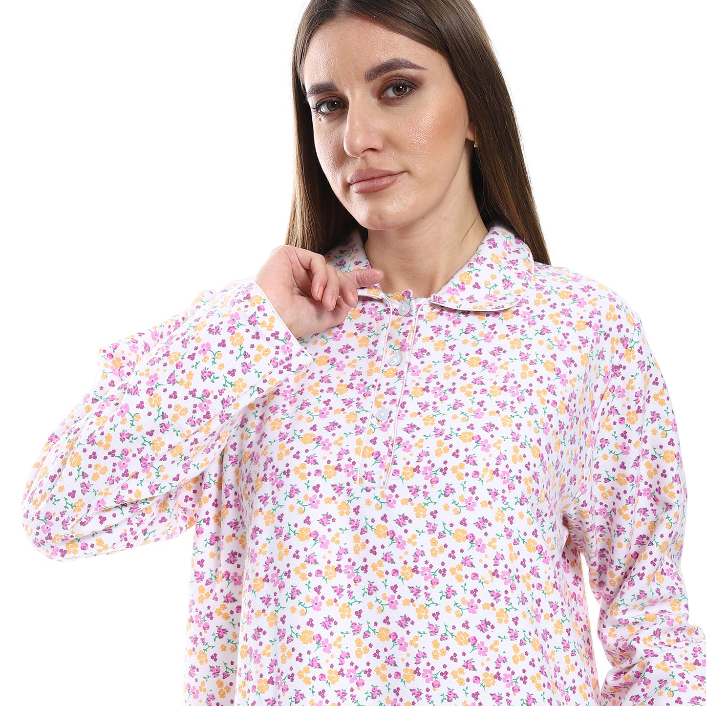 KHW0026 قميص نوم كستور بياقة مشجر