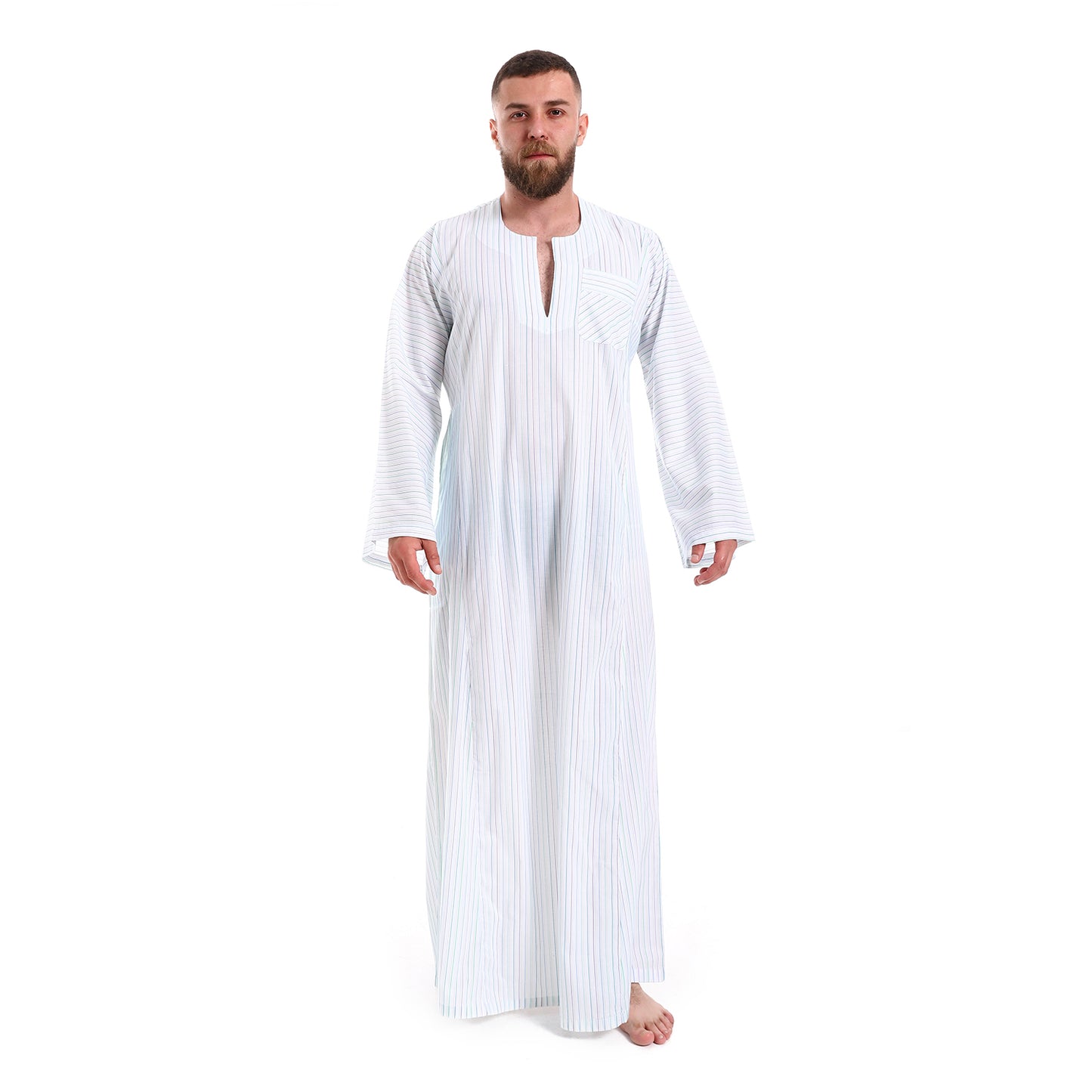 7053 جلابية رجالي ستايل صعيدي مقلمة قطن صافي