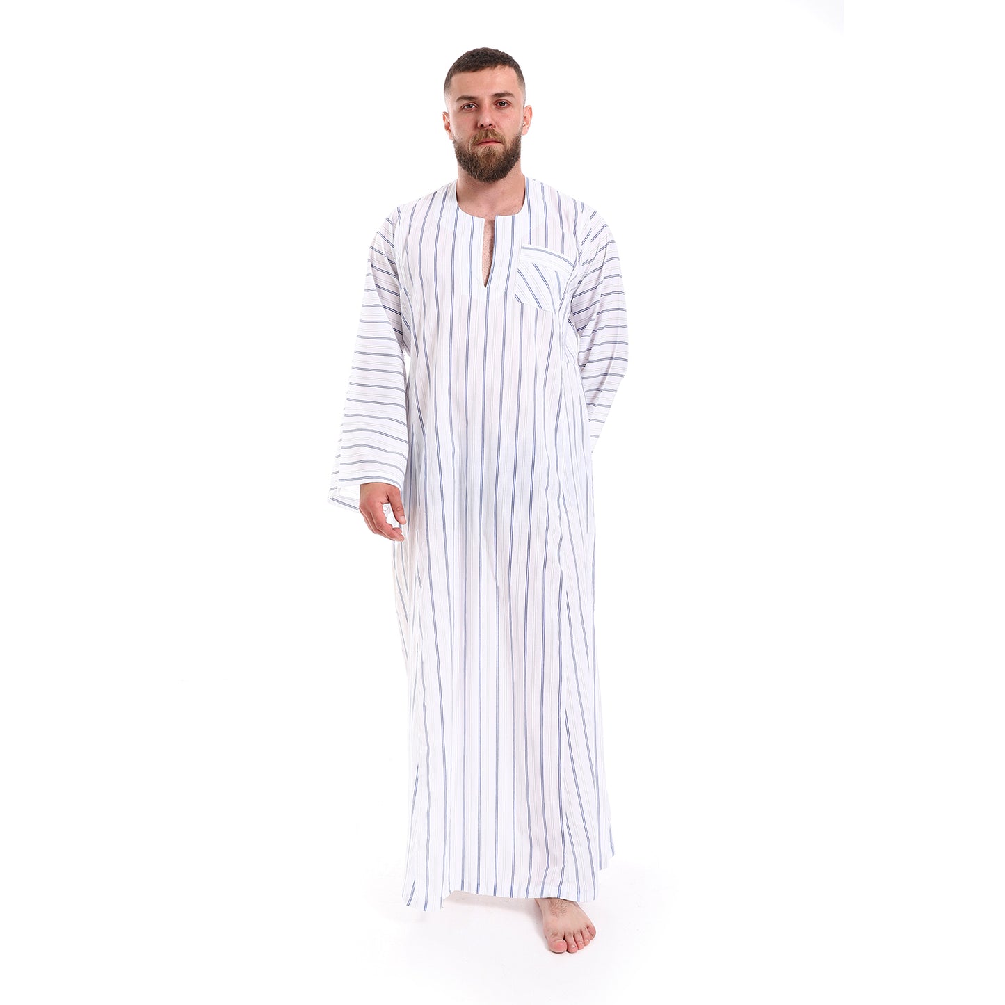7053 جلابية رجالي ستايل صعيدي مقلمة قطن صافي
