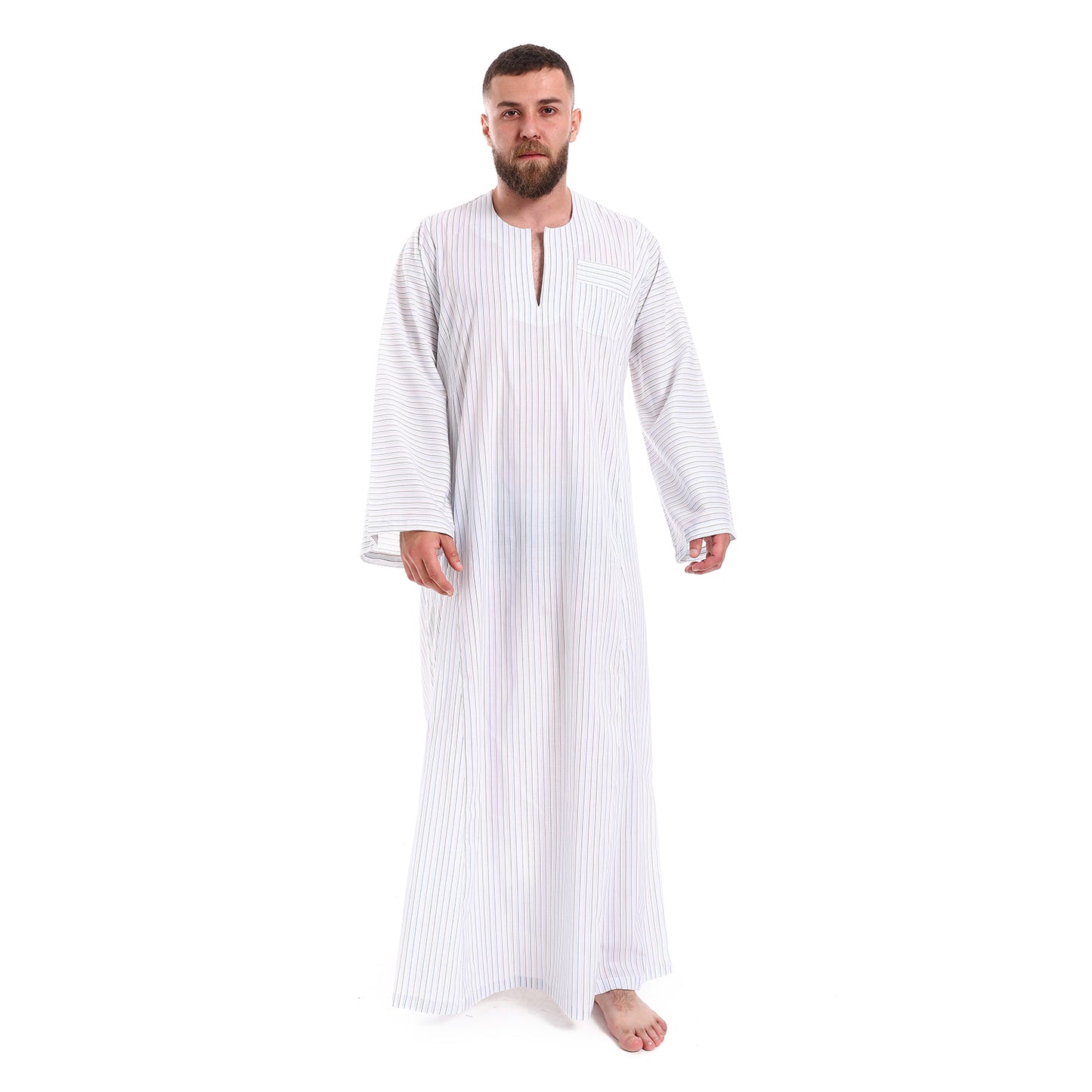 7053 جلابية رجالي ستايل صعيدي مقلمة قطن صافي