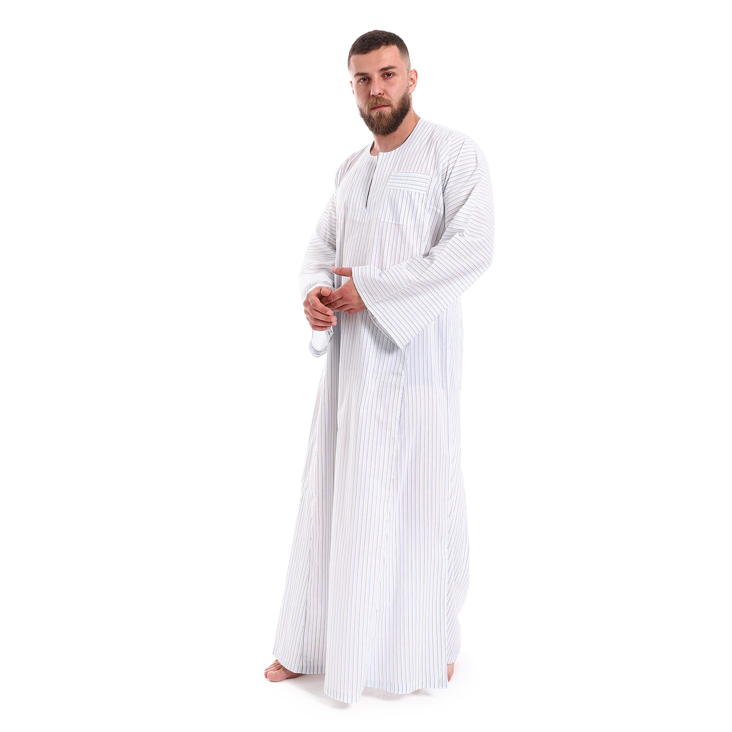 7053 جلابية رجالي ستايل صعيدي مقلمة قطن صافي