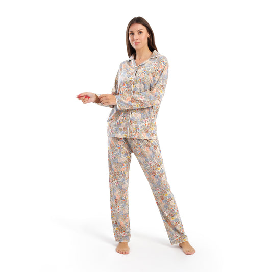 4701 بجامة كلاسيك كم طويل مشجرة