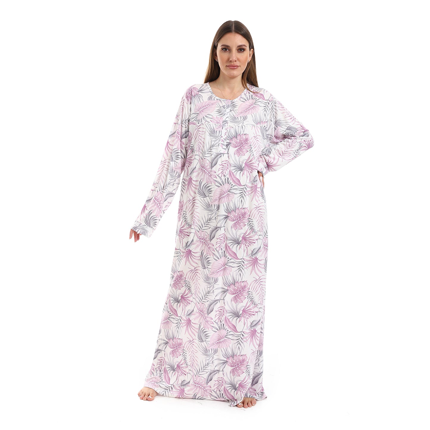 D120 قميص نوم فيسكوز مشجر كم طويل بسفرة