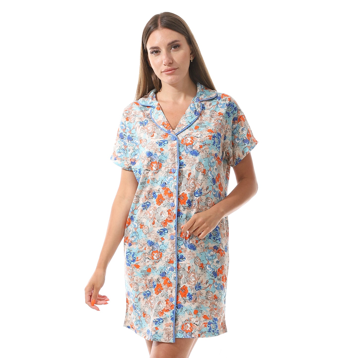 5217 قميص نوم قصير مشجر بزراير