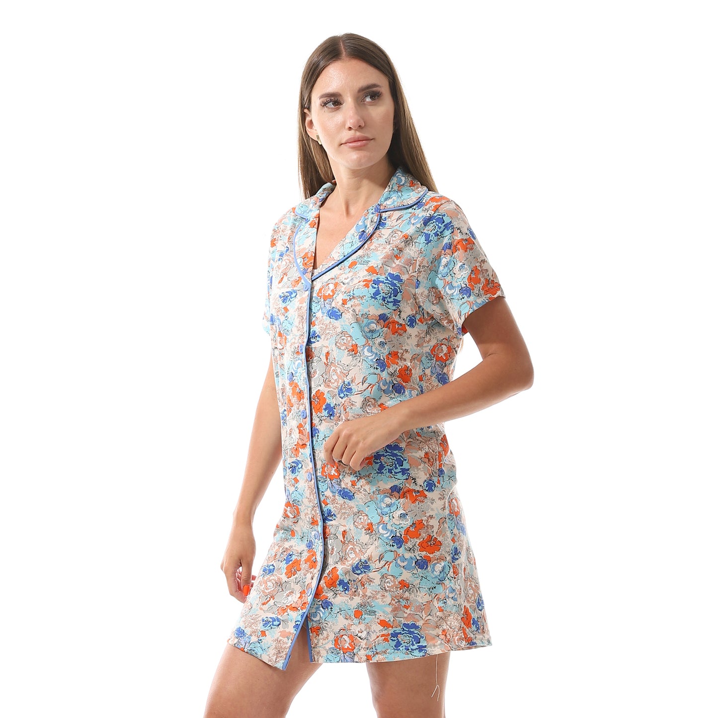 5217 قميص نوم قصير مشجر بزراير