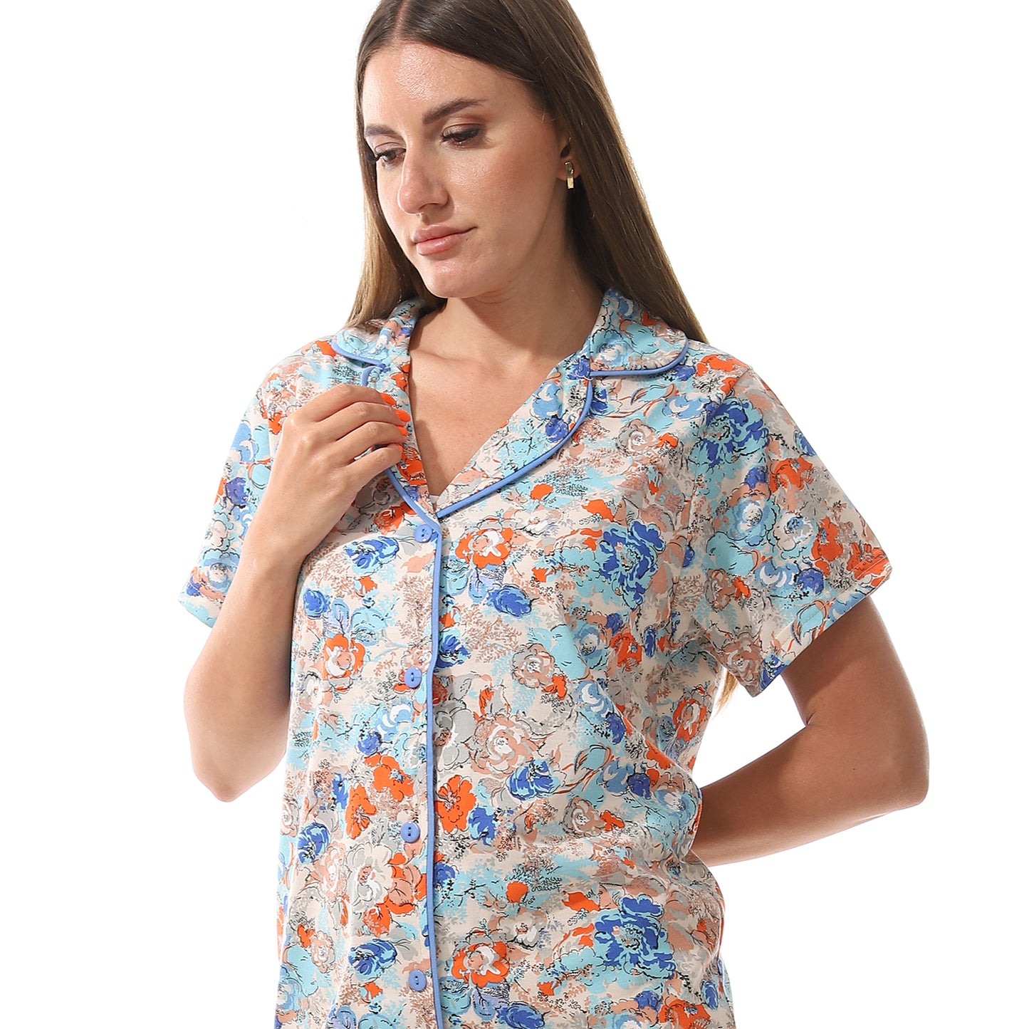 5217 قميص نوم قصير مشجر بزراير