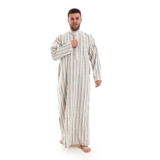 7024 جلابية رجالي كستور مقلم نصف ياقة