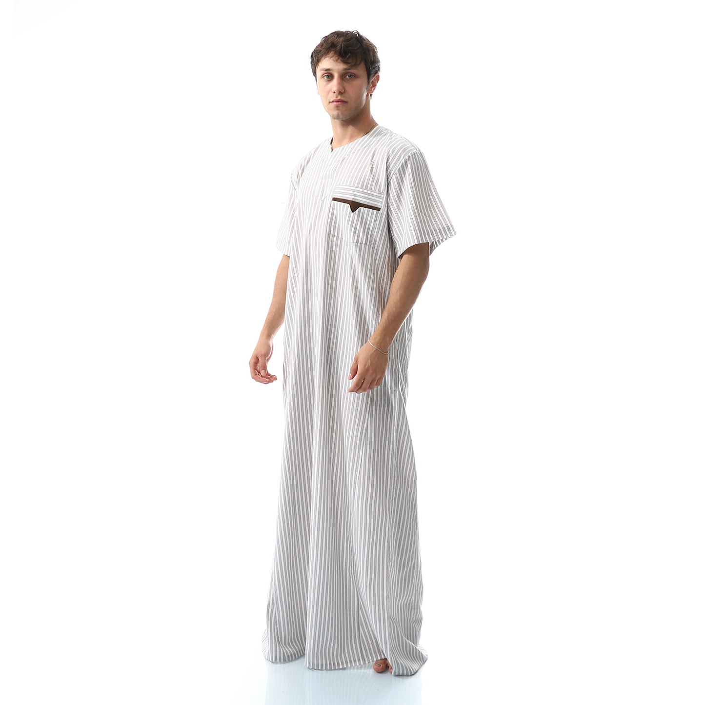 جلابية رجالي جيب في جيب مقلم 7033