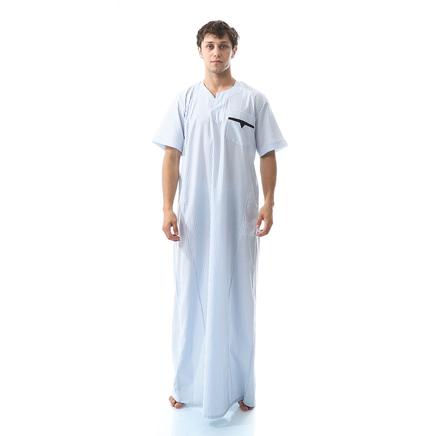 جلابية رجالي جيب في جيب مقلم 7033