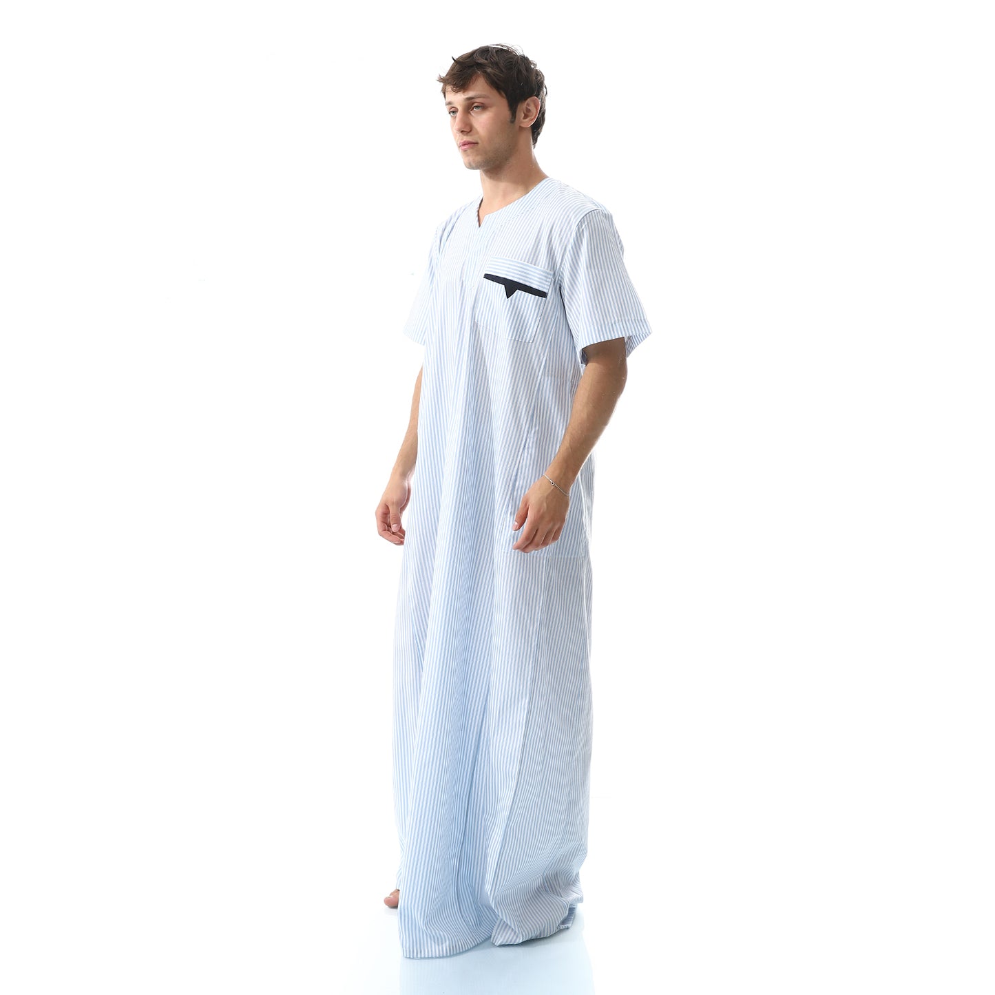 جلابية رجالي جيب في جيب مقلم 7033