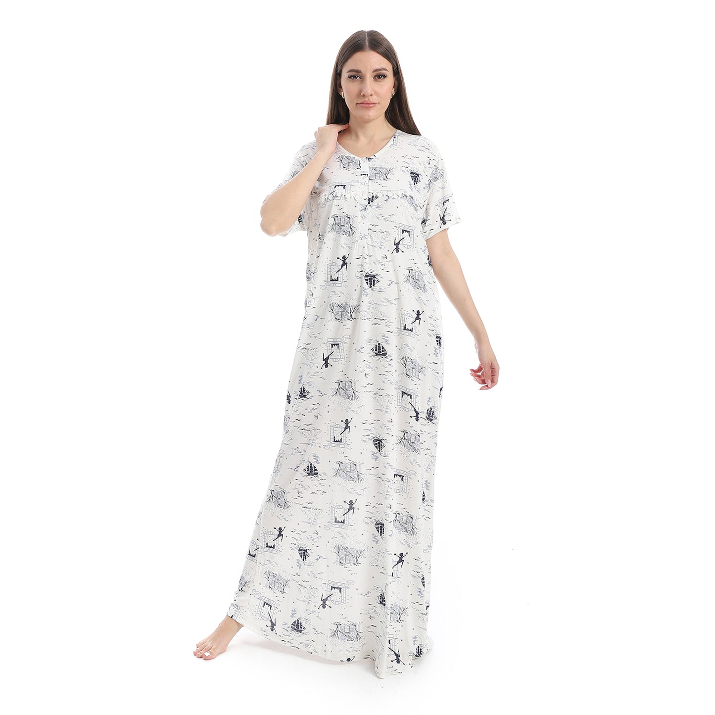 D82-S25 قميص نوم قطن طويل مشجر