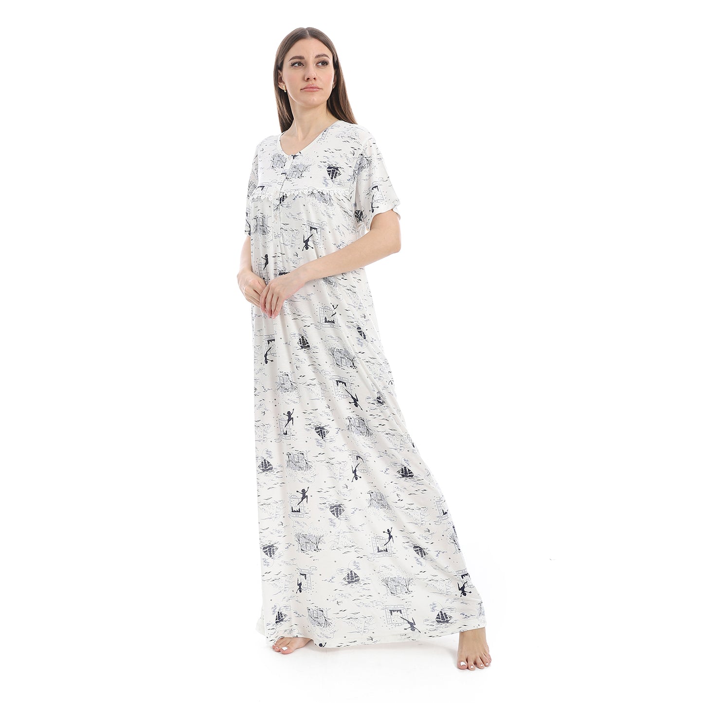 D82-S25 قميص نوم قطن طويل مشجر