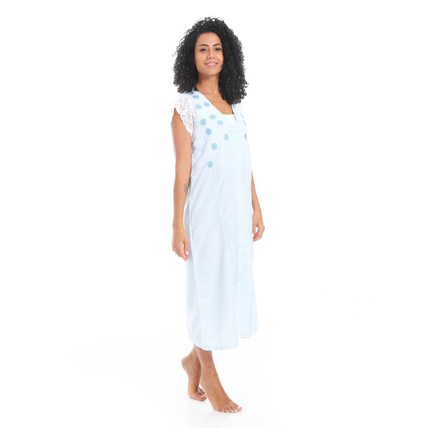 807 قميص نوم كت مطرز بالدانتيل على الكم