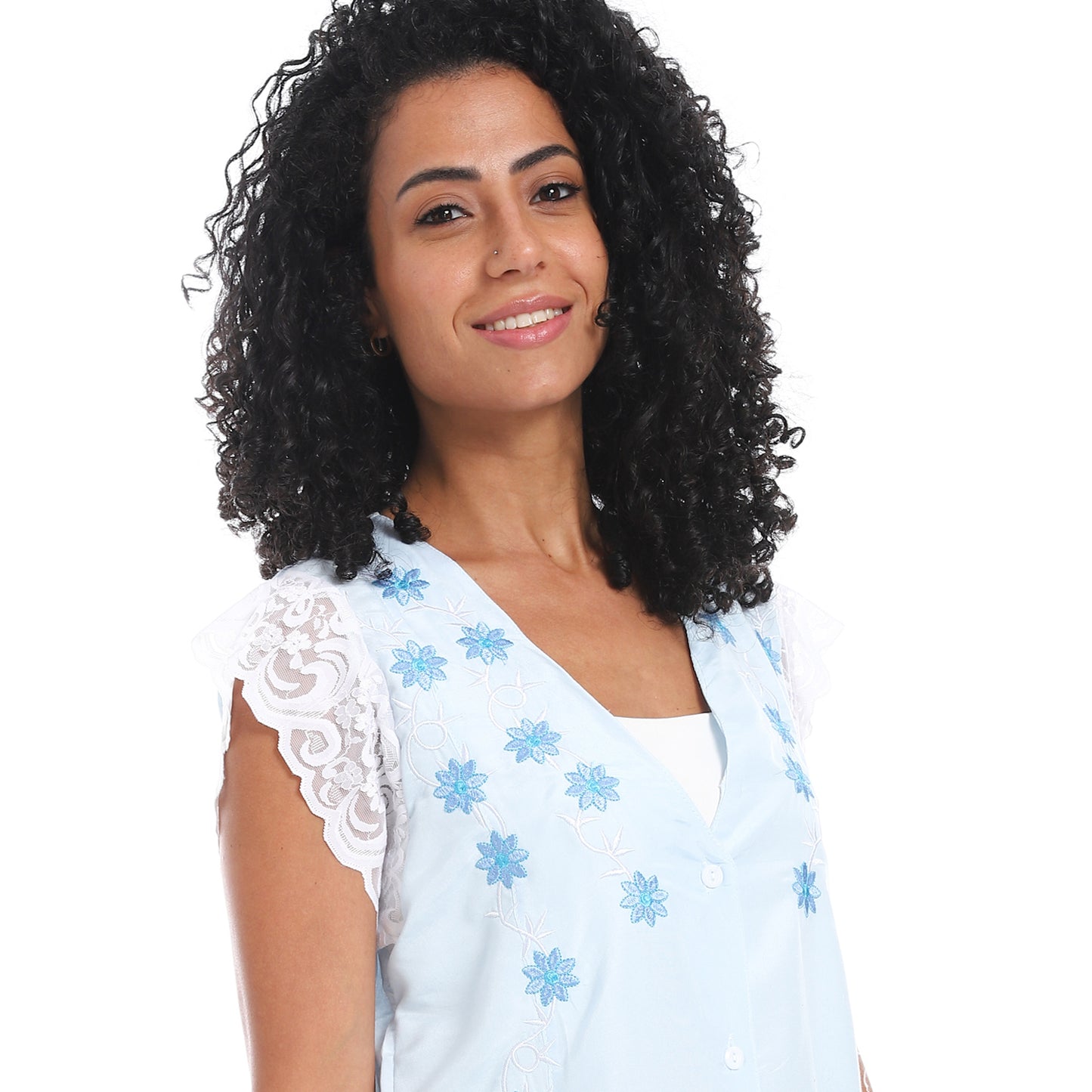 807 قميص نوم كت مطرز بالدانتيل على الكم