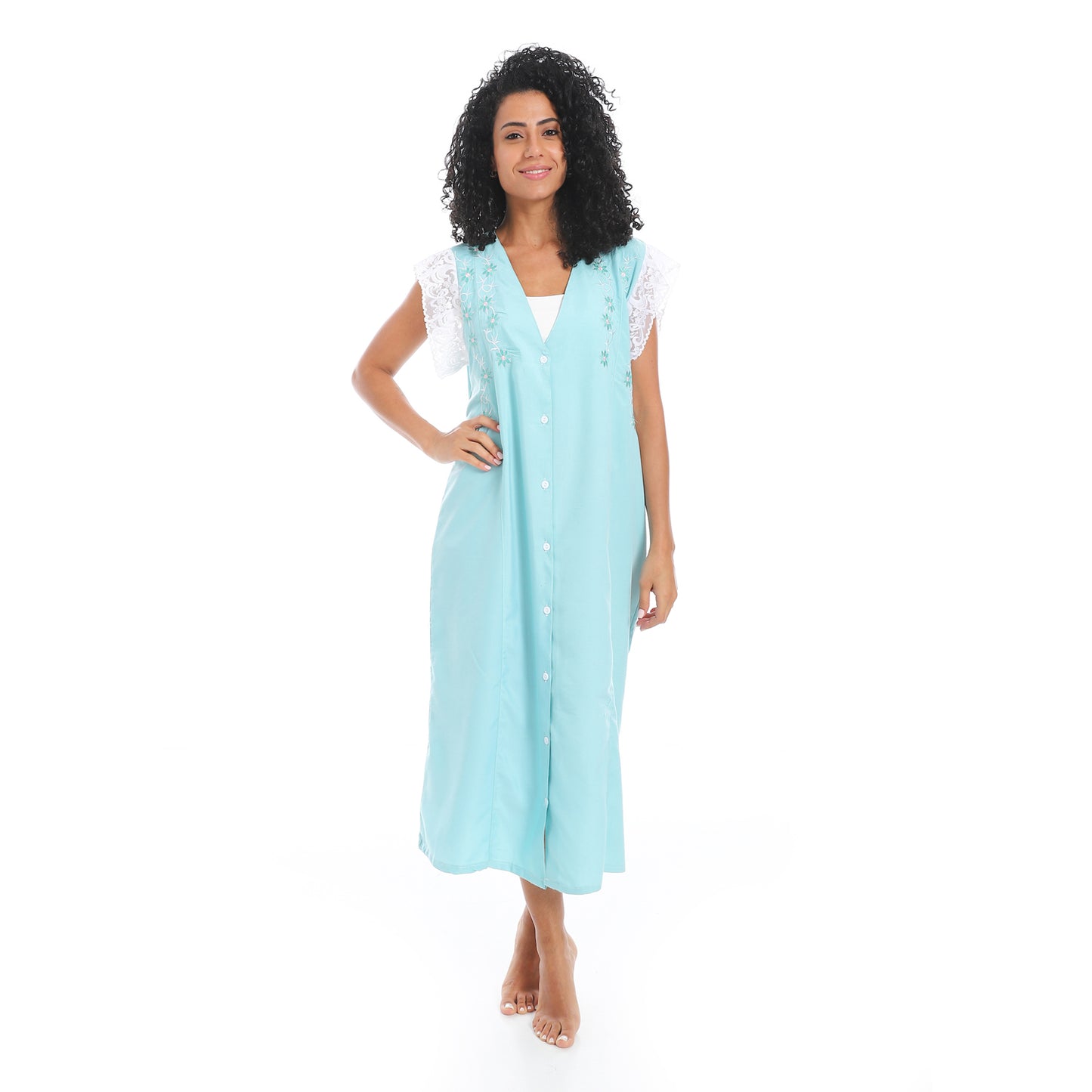 807 قميص نوم كت مطرز بالدانتيل على الكم