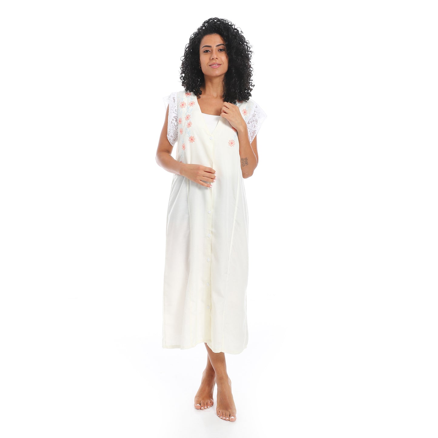 807 قميص نوم كت مطرز بالدانتيل على الكم