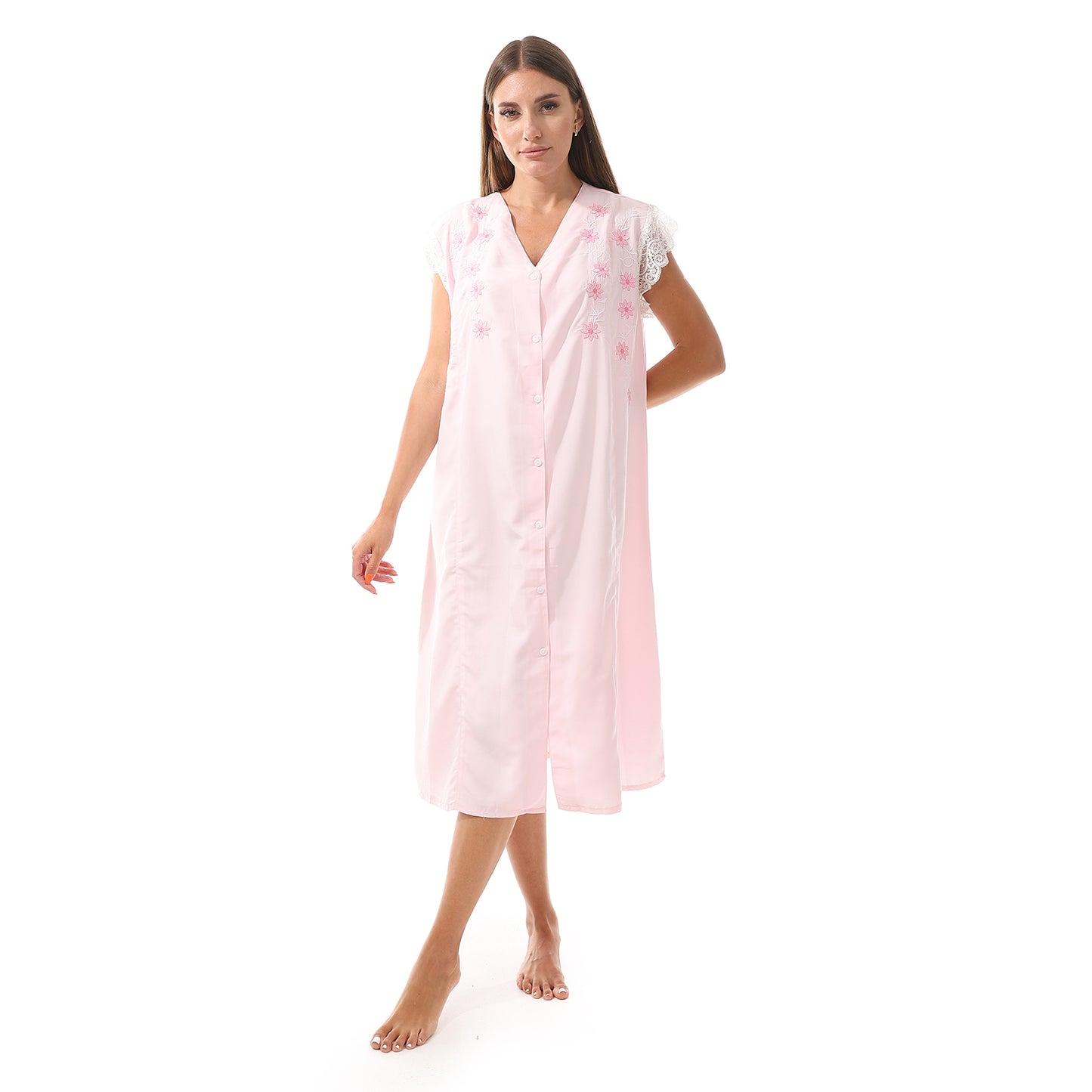 807 قميص نوم كت مطرز بالدانتيل على الكم