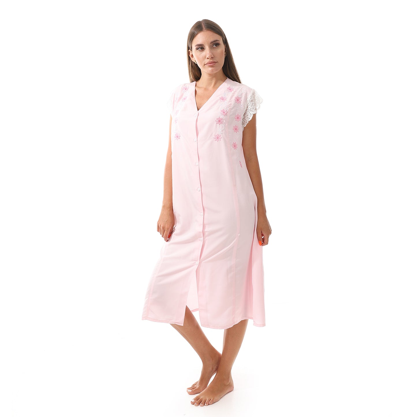 807 قميص نوم كت مطرز بالدانتيل على الكم