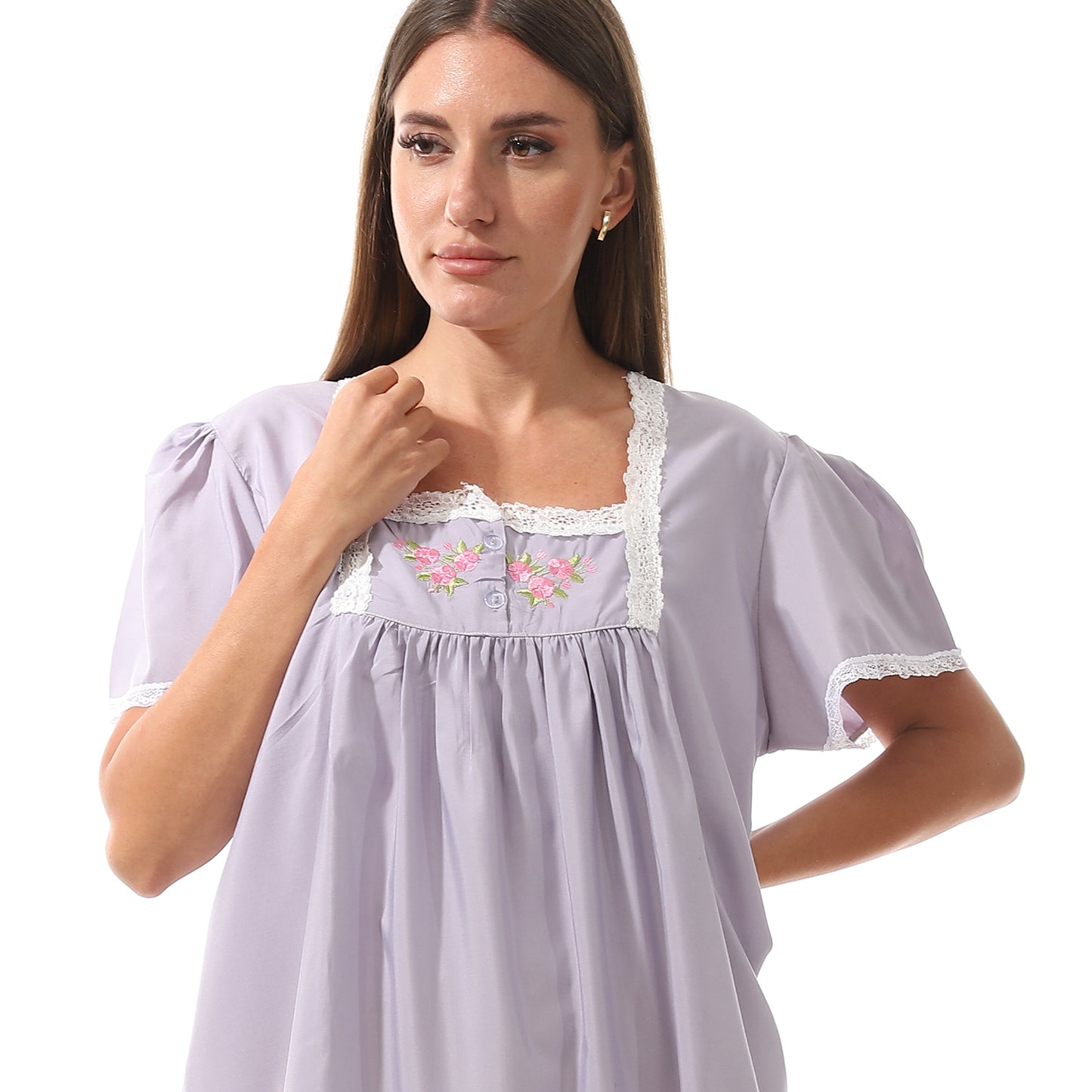 KHW-830 قميص نوم قصير بالدانتيل على الصدر