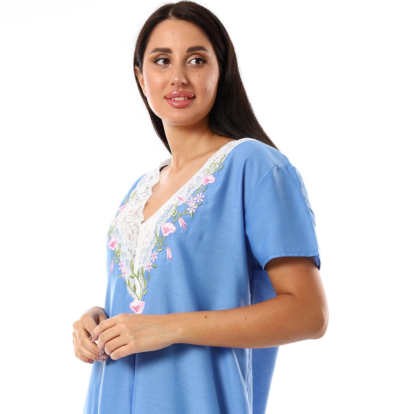 876 قميص نوم لينوه بالدانتيل على الكم