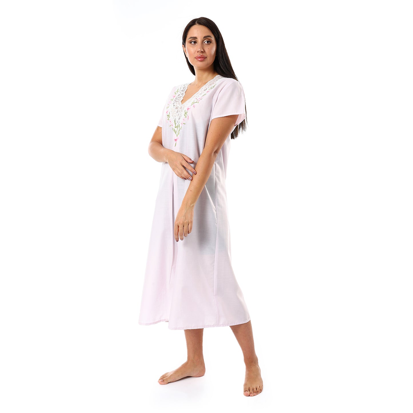 876 قميص نوم لينوه بالدانتيل على الكم