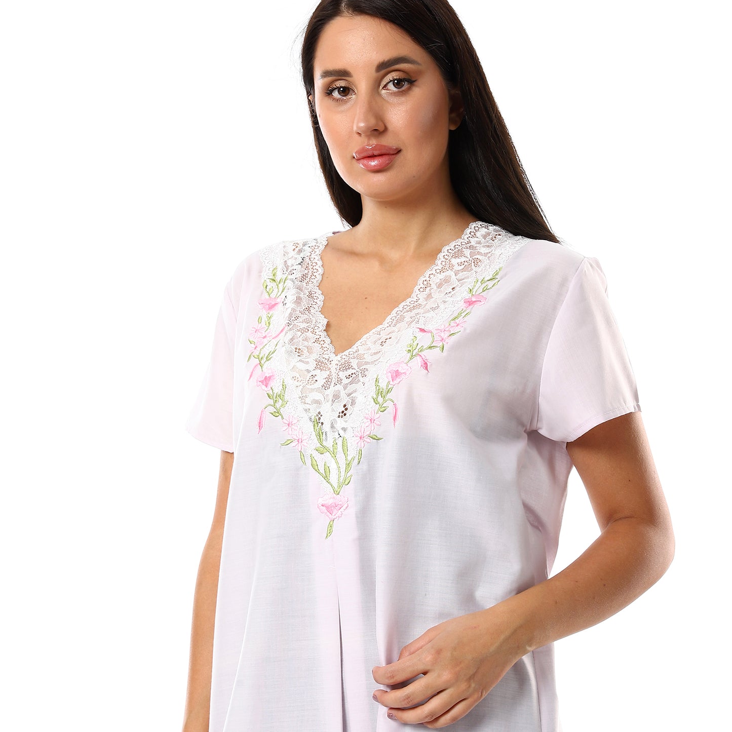 876 قميص نوم لينوه بالدانتيل على الكم