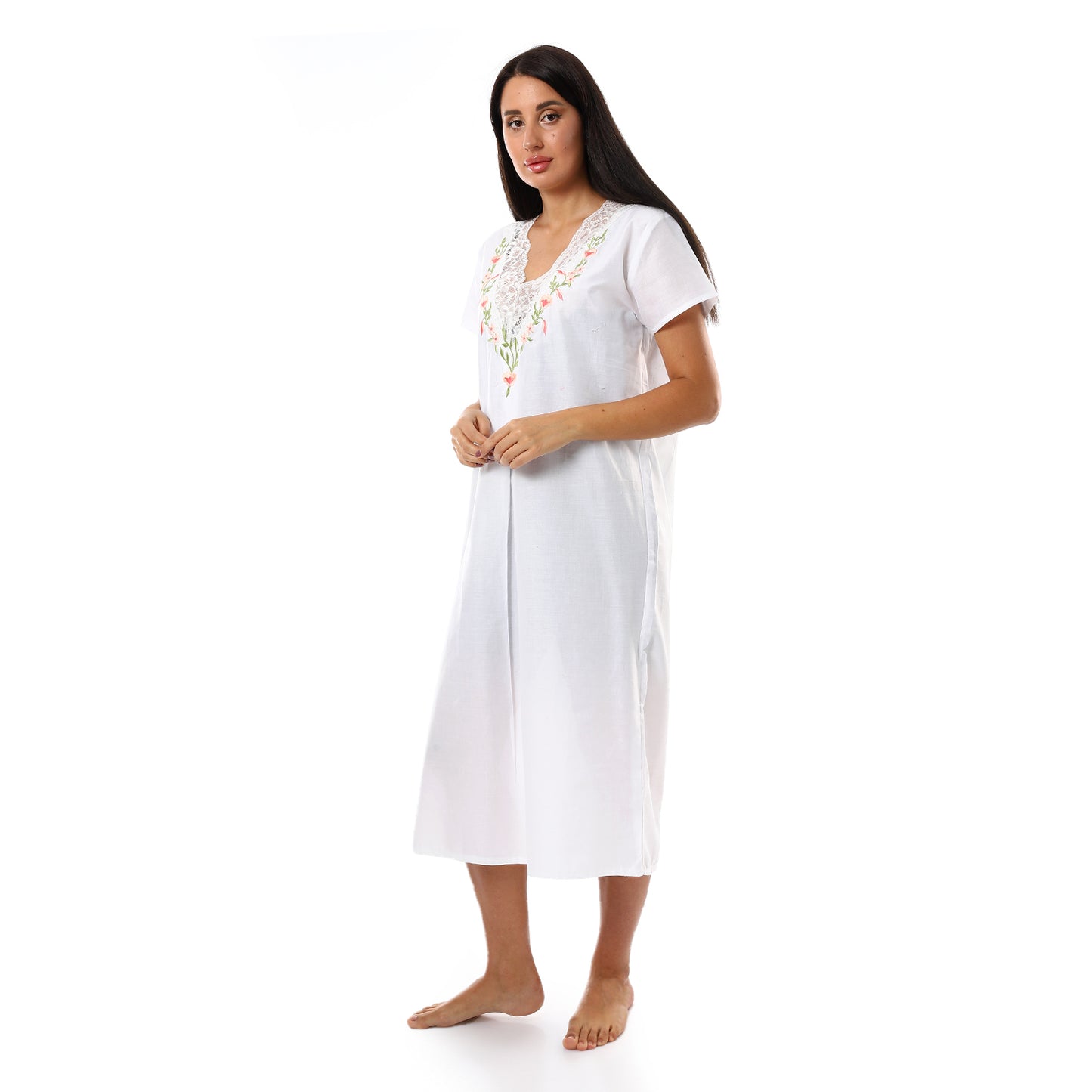 876 قميص نوم لينوه بالدانتيل على الكم