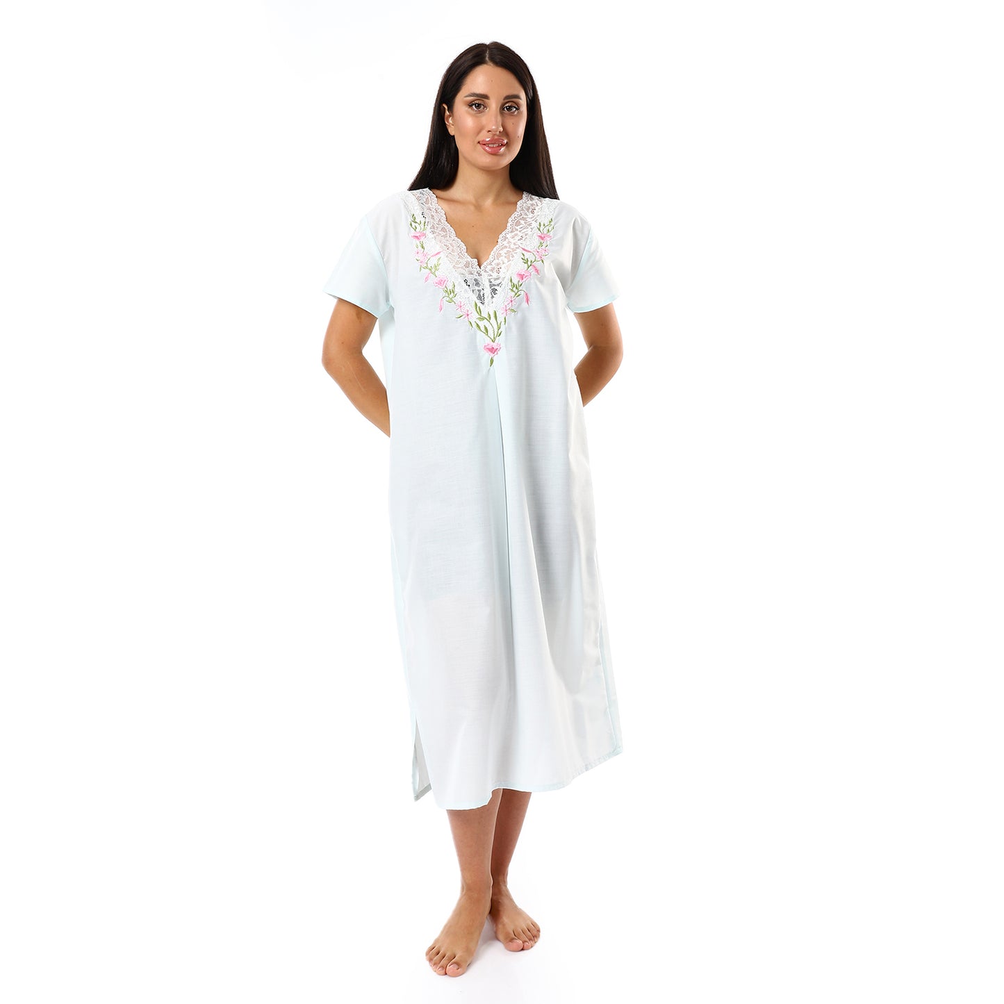 876 قميص نوم لينوه بالدانتيل على الكم