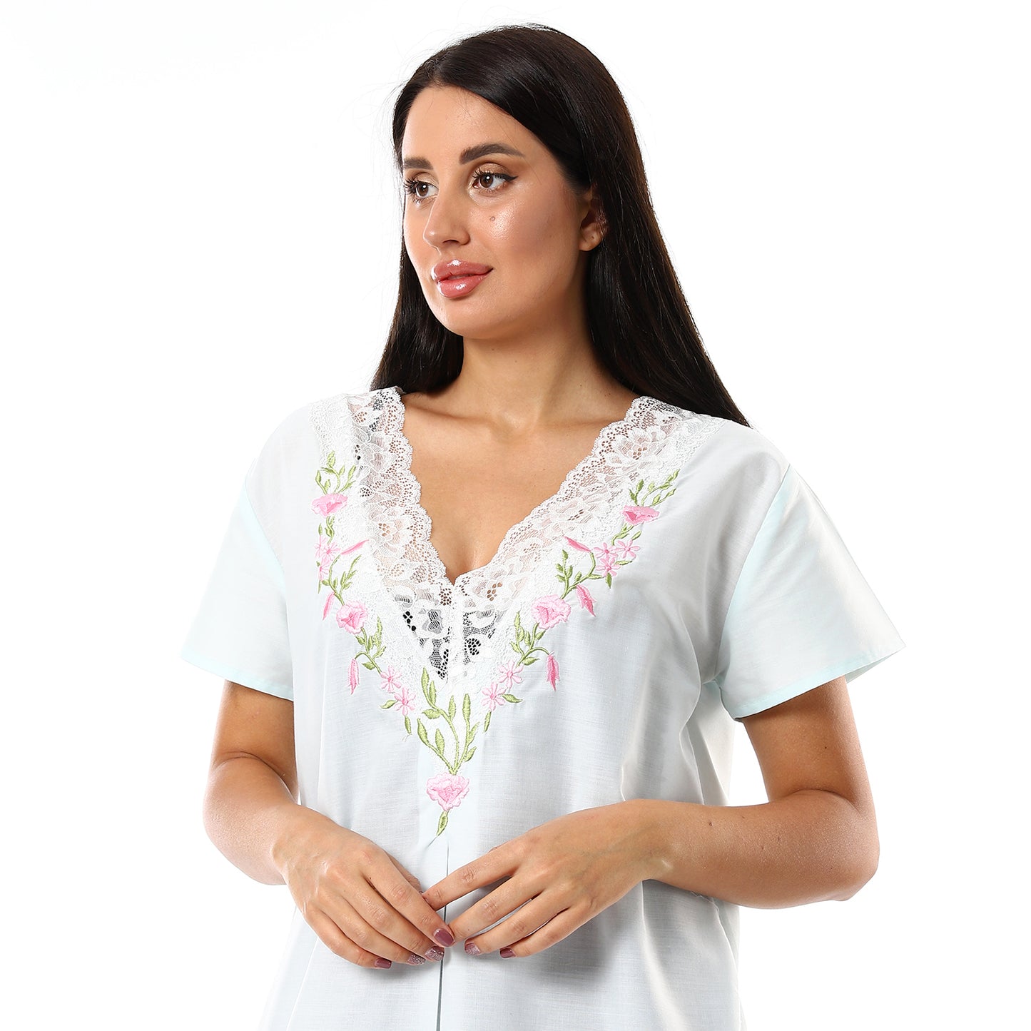 876 قميص نوم لينوه بالدانتيل على الكم