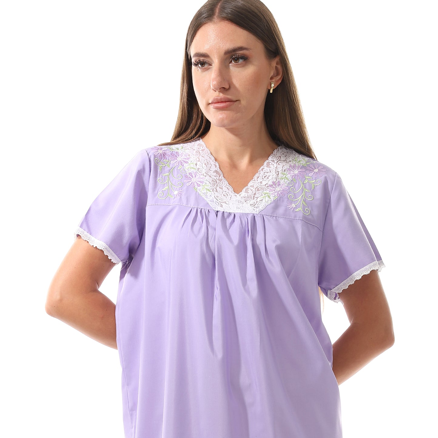 KHW-910 قميص نوم قصير بالدانتيل على الصدر