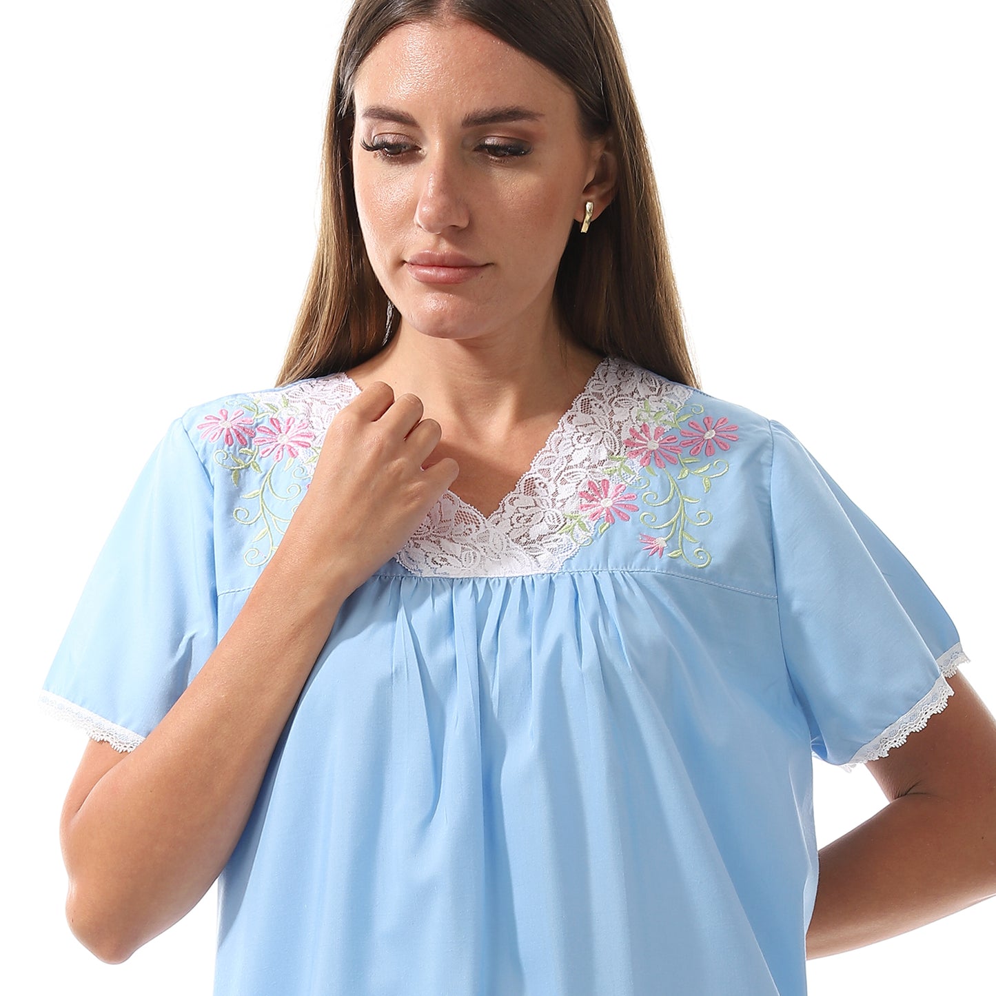 KHW-910 قميص نوم قصير بالدانتيل على الصدر