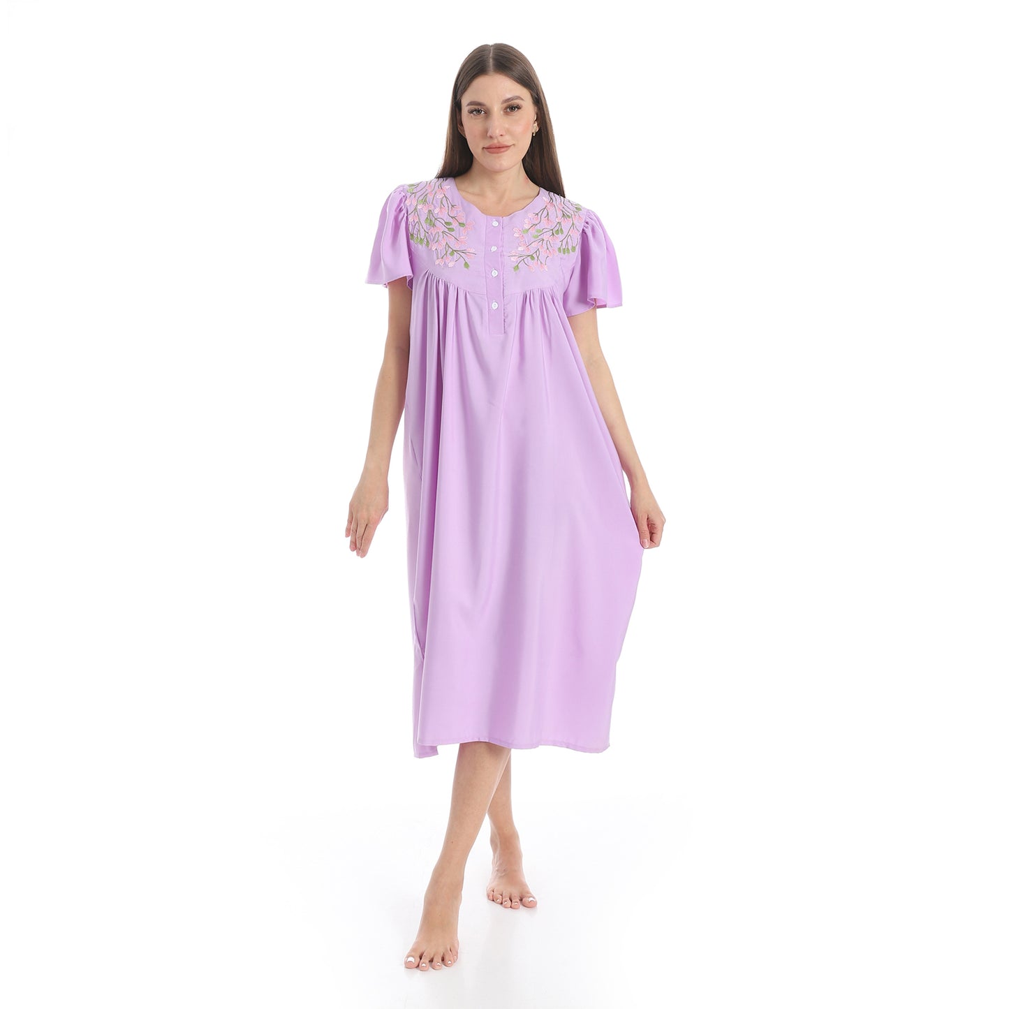 KHW 988 قميص نوم قصير مطرز بسفرة