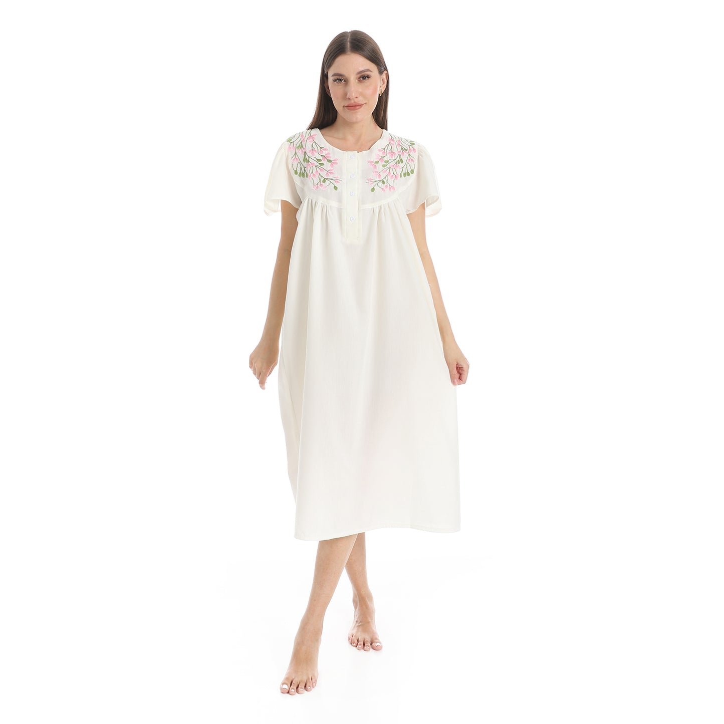 KHW 988 قميص نوم قصير مطرز بسفرة